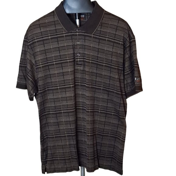 Izod Polo Shirt Mens XL Golfing XFG Golf Cotton Cool FX Brown Tan Linear Print - Picture 2 of 12